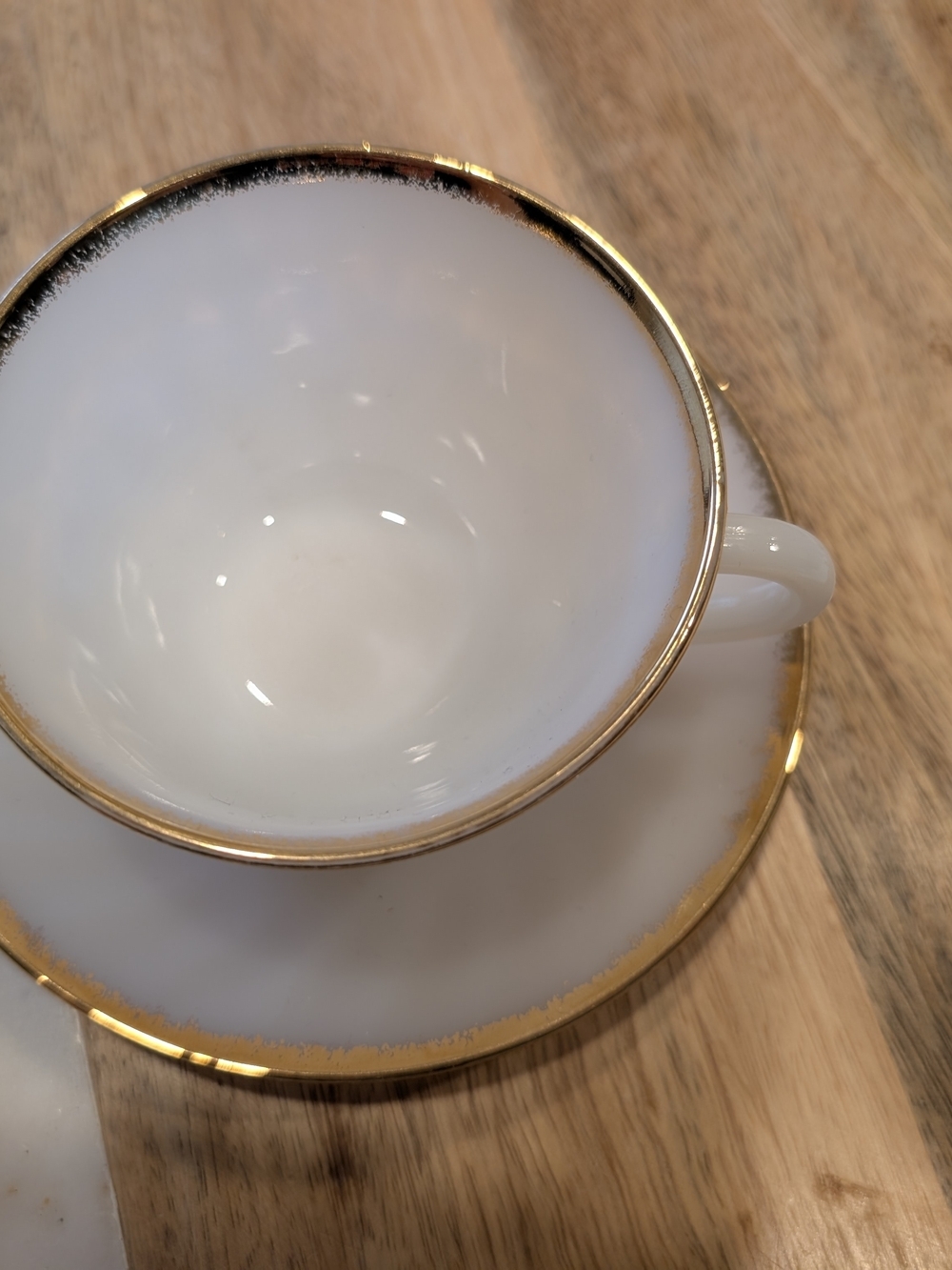 Fire‑King Milk Glass Cup & Saucer – Gold Rim Vintage Set (Made in USA) - Picture 3 of 7